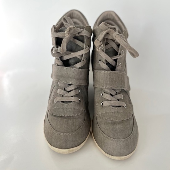 ASH Bowie Grey Washed Denim Wedge High Top Trainers-Limited edition - Picture 2 of 9